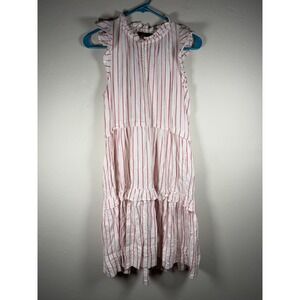 ME+EM White Red Stripe Tiered Midi Dress Ruffle Neck Sleeveless Size 2